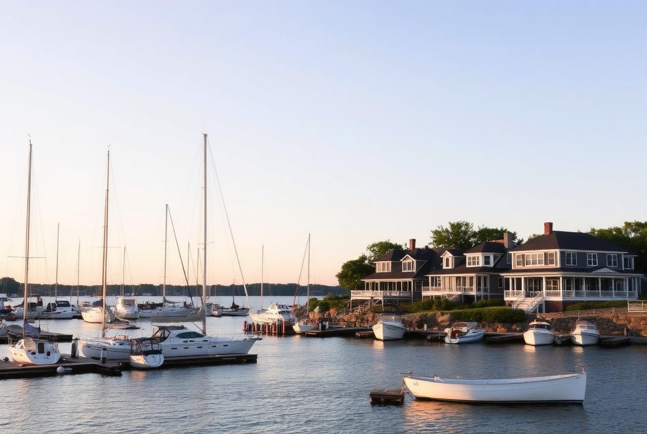 Residential streetscape in Hingham, Massachusetts