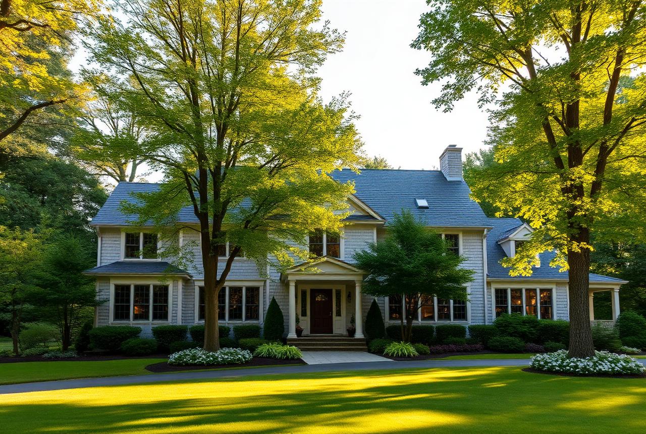 Residential streetscape in Newton, Massachusetts